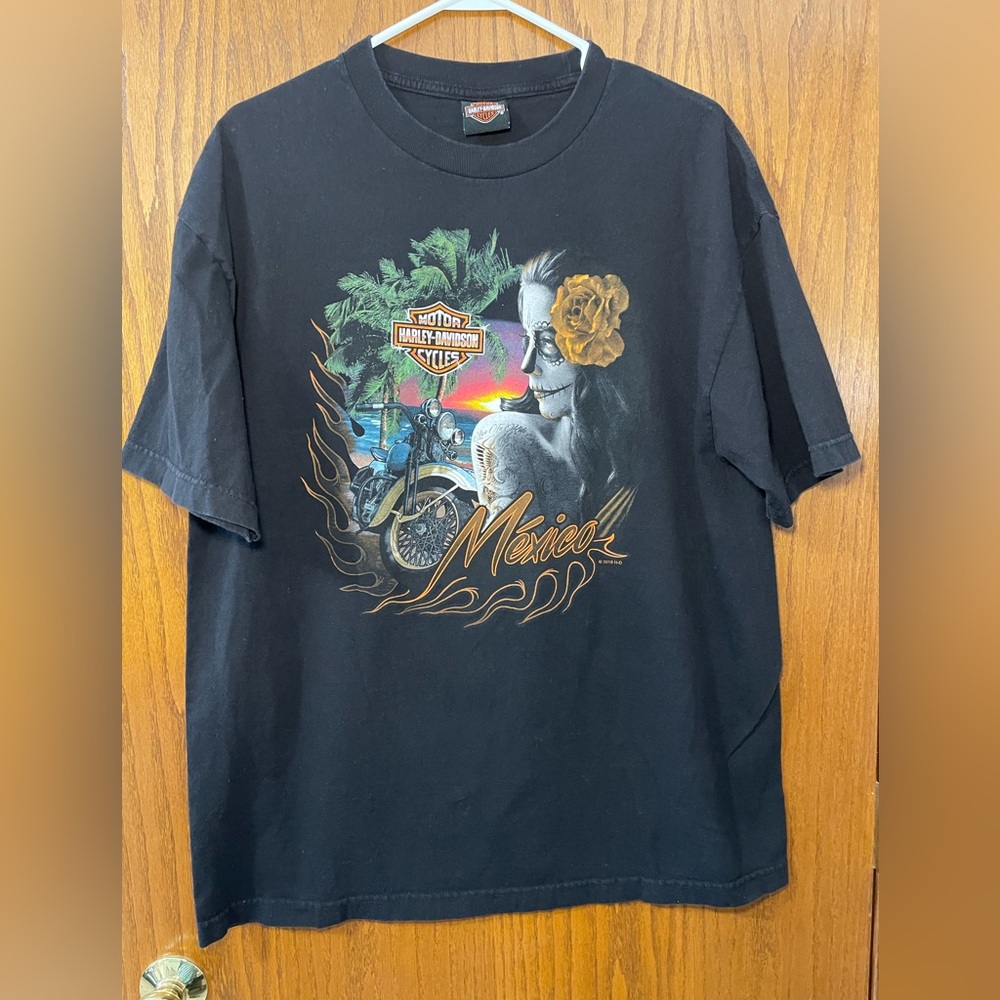 Harley Davidson Cancun Mexico Day of The Dead T-Shirt Tattooed Black XL